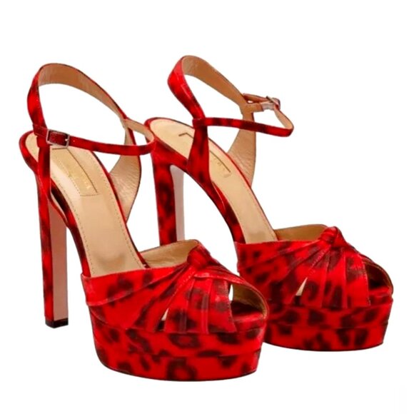 Aquazzura Shoes - Aquazzura Evita Plateau 130 Red Leopard Suede Platform Sandals US 7/ IT 37 $895